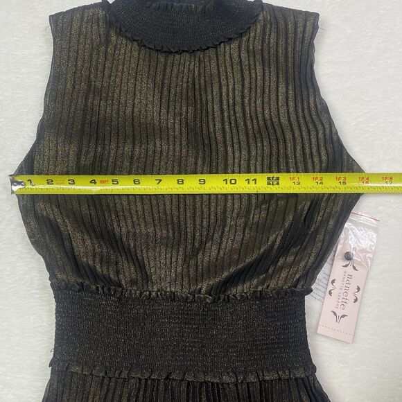 Nanette Nanette Lepore Accordion Pleated Midi Dress Size 4 Black Gold Cocktail - Picture 8 of 16